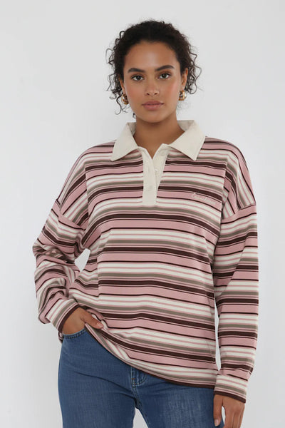 Melanie Copenhagen Pink Stripe Collar Sweatshirt