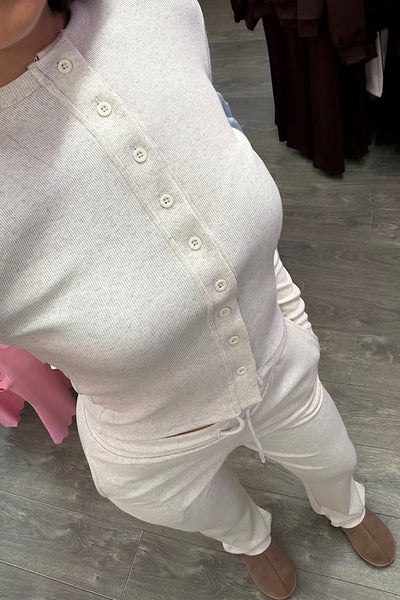 Megan Ribbed Top & Jogger Co-ord In Oatmeal