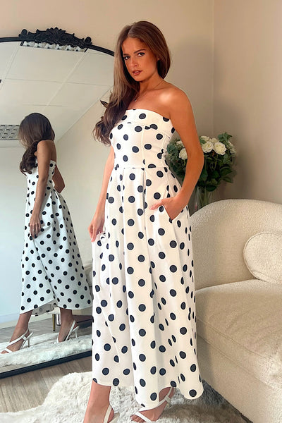 Danni Bandeau Polka Dot Midi Dress