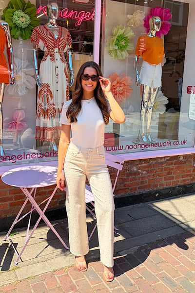 Kyra Diamanté Embellished Jeans In Cream