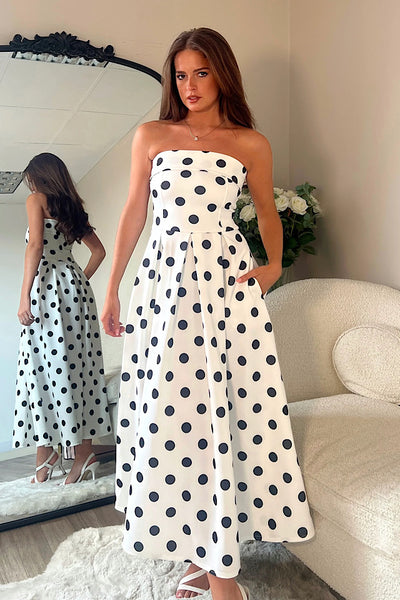Danni Bandeau Polka Dot Midi Dress