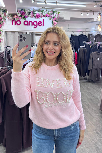Arabella Pastel Pink Pearl Detail Jumper