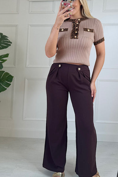 Ophelia Double Gold Button Straight Leg Trousers (3 colours)