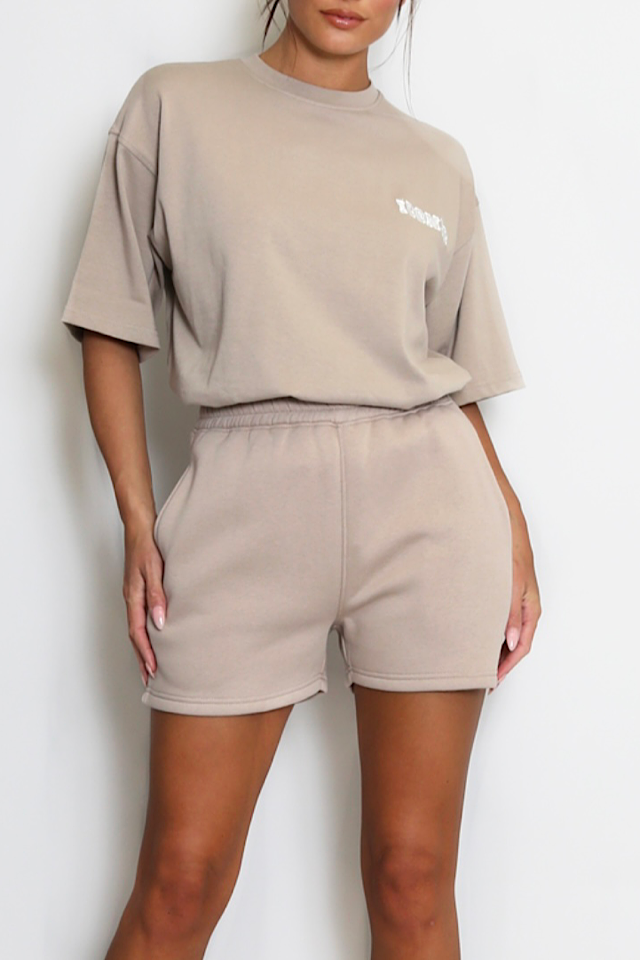 Taupe Iconic T-Shirt & Shorts Lounge Set