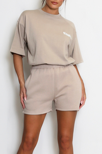 Taupe Iconic T-Shirt & Shorts Lounge Set