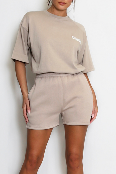 Taupe Iconic T-Shirt & Shorts Lounge Set
