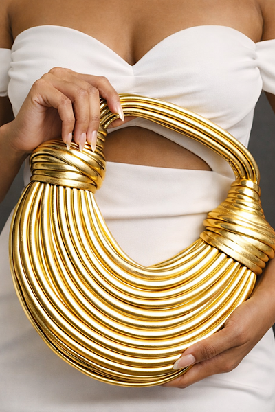 Betty Gold Metallic Curved Knotted Bag