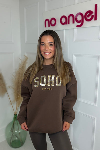 Chocolate Soho Sequin Logo Sweatshirt
