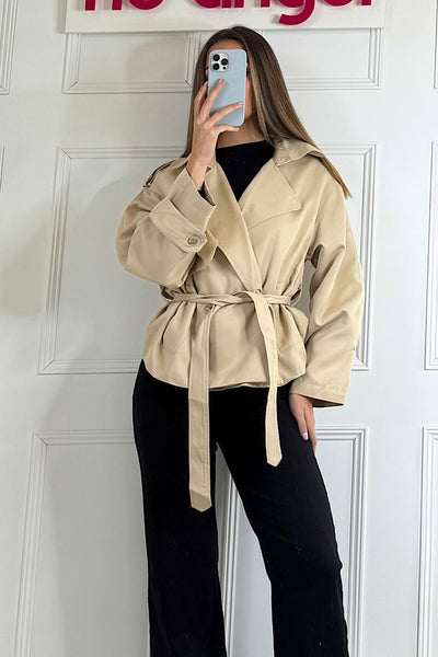 Cream Button Up Trench Jacket
