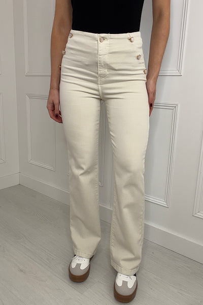 Danni Pearl Pocket Button Jeans In Cream