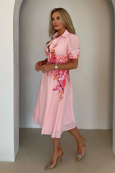 Holland Belted Pink Floral Print Dress