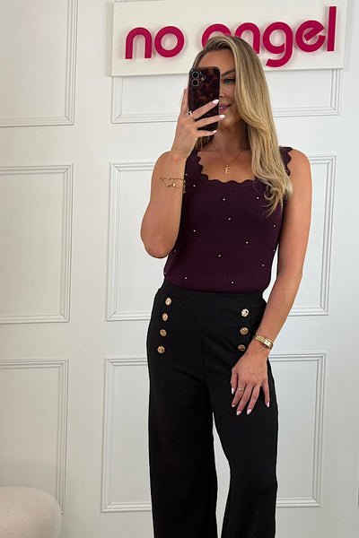 Nina Gold Stud Knitted Vest In Plum