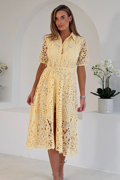 Macey Meadow Short sleeve midi dress Yellow