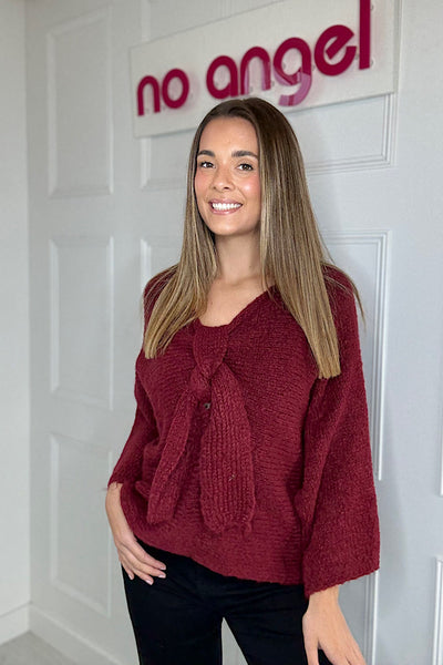Daisy Bow Jumper In Burgundy