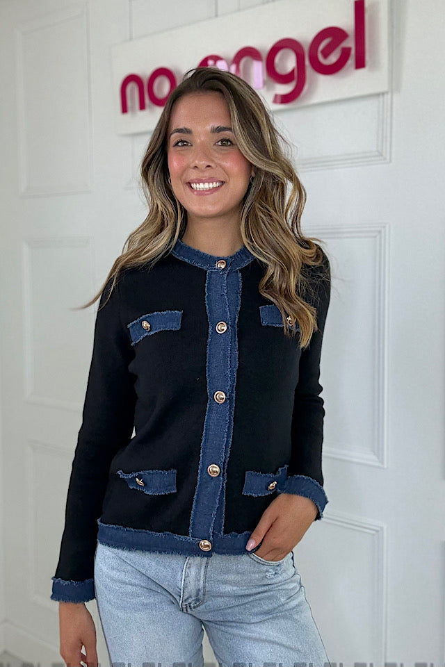 Black Denim Trim Cardigan