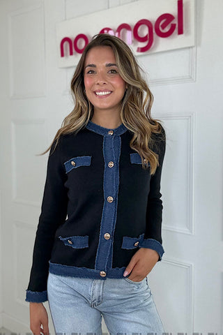 Black Denim Trim Cardigan