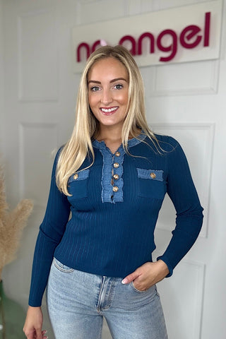Blue & Denim Trim Jumper