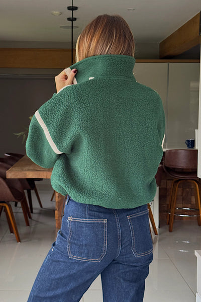 Lulu Contrast 1/4 Zip Fleece In Green