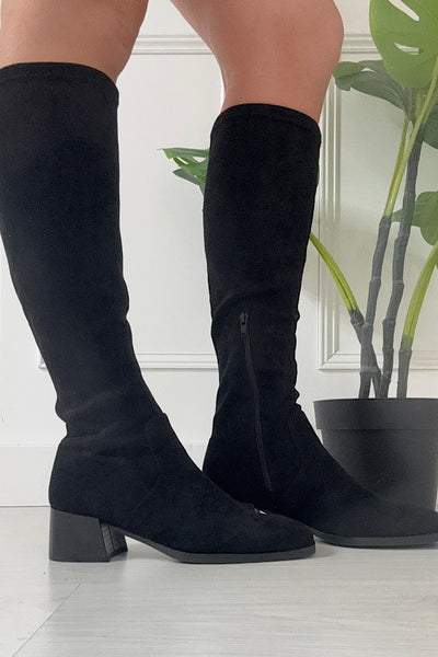 Maddie Black Long Suedette Boots