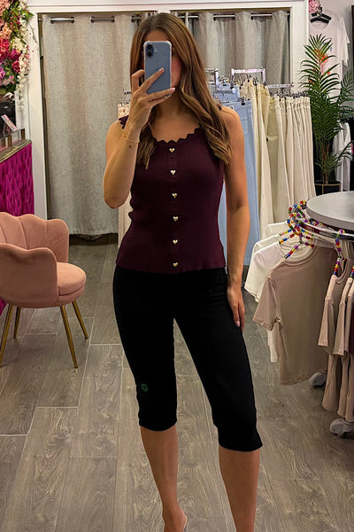 Imogen Zig Zag Ribbed Knit With Gold Hearts In Plum