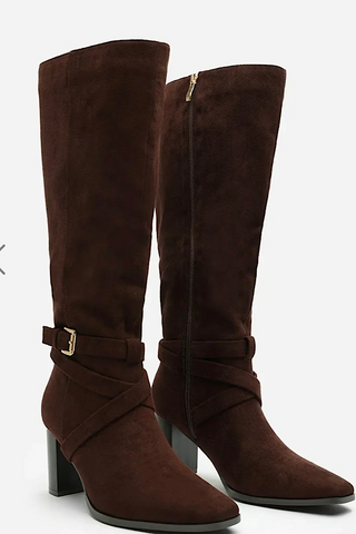 Zoe Brown Suedette Knee High Block Heel Boots
