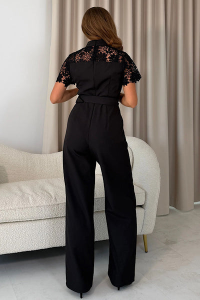 Darlia Lace Detail Wide Leg Jumpsuit In Black