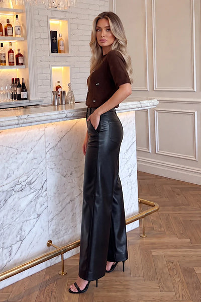 Chocolate Embellished Short Sleeve Knit Top