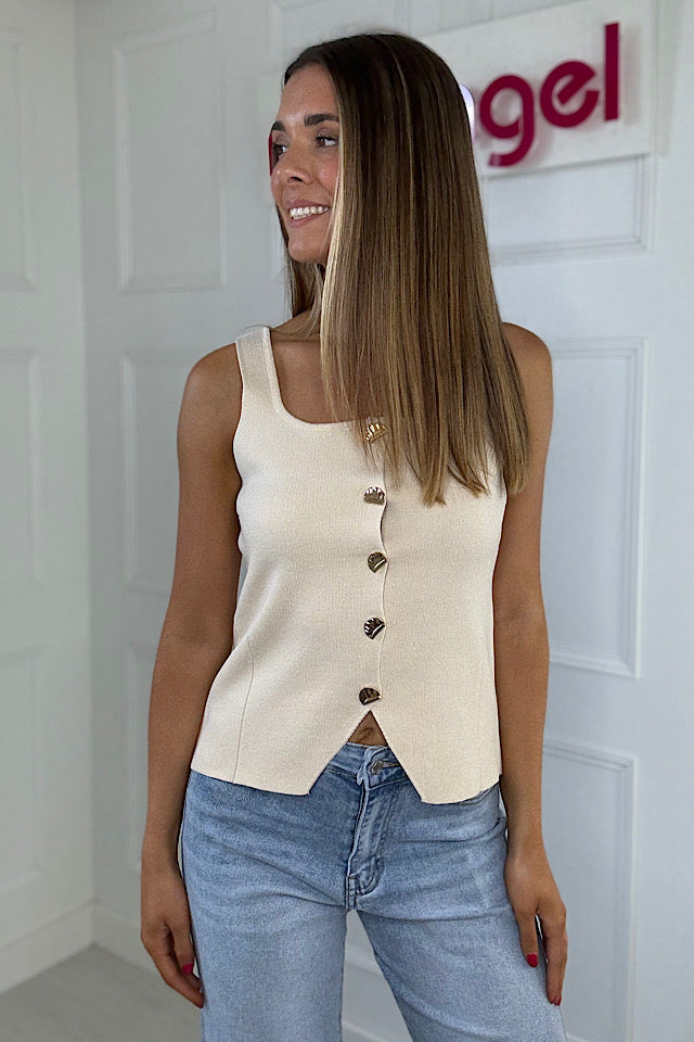 Stone Knit Shell Button Waistcoat