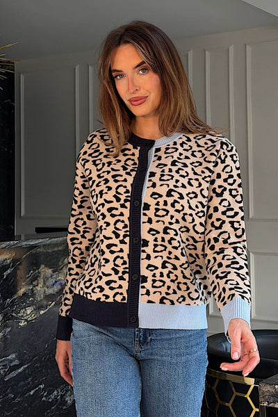 Loretta Leopard Contrast Cuff Cardigan