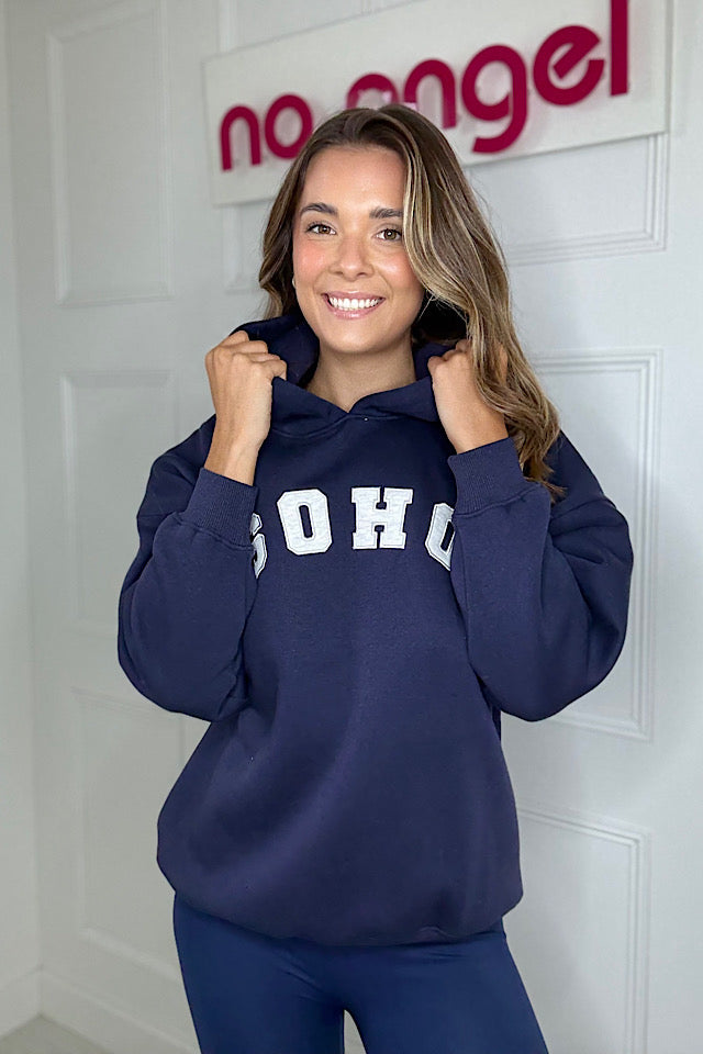 SOHO Slogan Hoodie In Navy