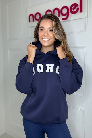 SOHO Slogan Hoodie In Navy
