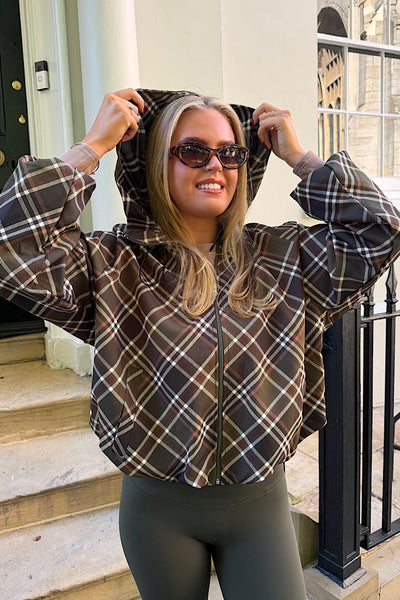 Emma Plaid Check Hooded Jacket In Khaki