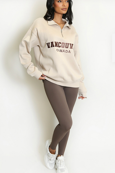 Cream Vancouver Slogan Zip Sweatshirts