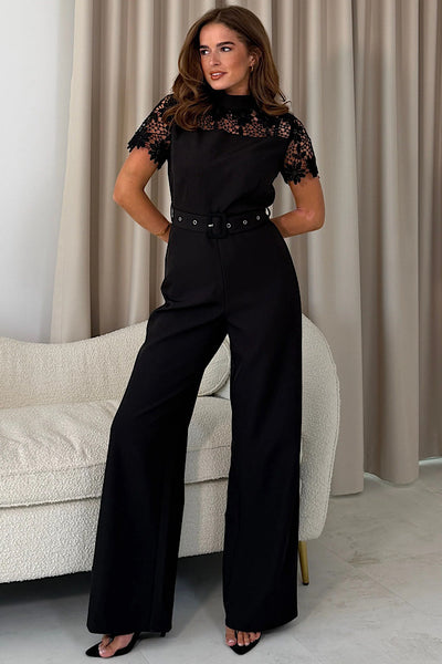 Darlia Lace Detail Wide Leg Jumpsuit In Black