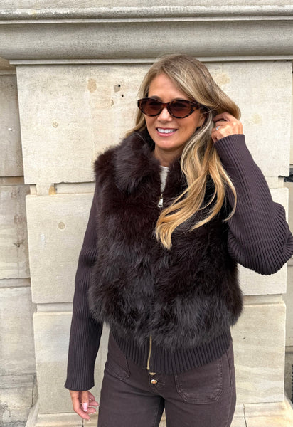 Aspen Faux Fur 2-In-1 Premium Jacket/Gilet In Brown