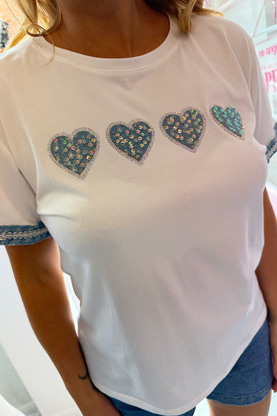 Jasmine Denim Heart Sequin T-Shirt