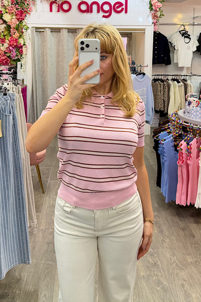 Maddie Stripe Knitted Top In Pink