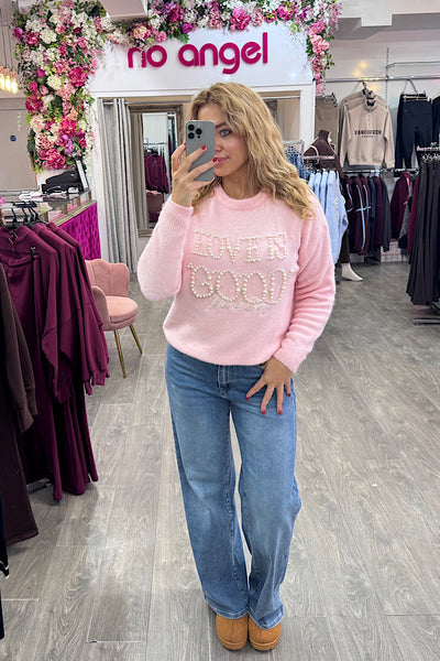 Arabella Pastel Pink Pearl Detail Jumper