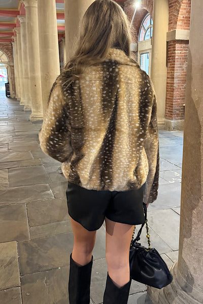Fallon Deer Print Faux Fur Jacket