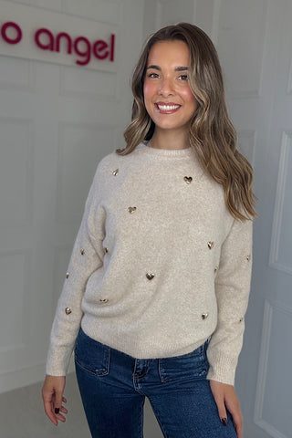 Oatmeal Gold Heart Detail Jumper