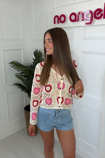 Sammy Crochet Cardigan In Pink