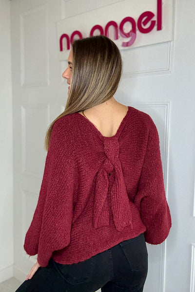 Daisy Bow Jumper In Burgundy