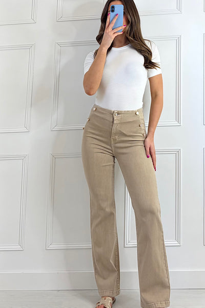 Danni Pearl Pocket Button Jeans In Beige