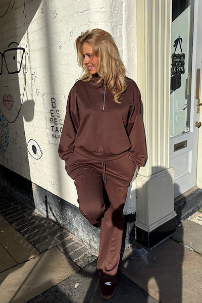 Amy 1/4 Zip Co-ord In Chocolate Brown