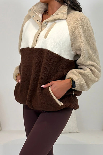 Tala Contrast Panel 3/4 Zip Fleece Brown