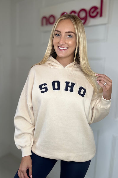 SOHO Slogan Hoodie In Cream