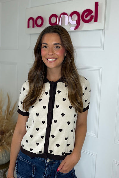 Love Heart Soft Knit In Cream And Chocolate