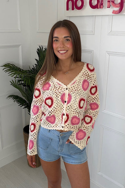Sammy Crochet Cardigan In Pink