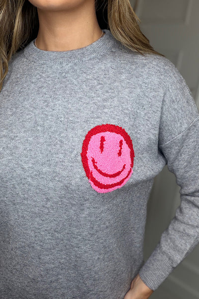 Good Vibes Grey Jumper With Pink