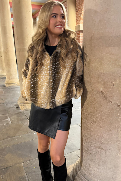 Fallon Deer Print Faux Fur Jacket